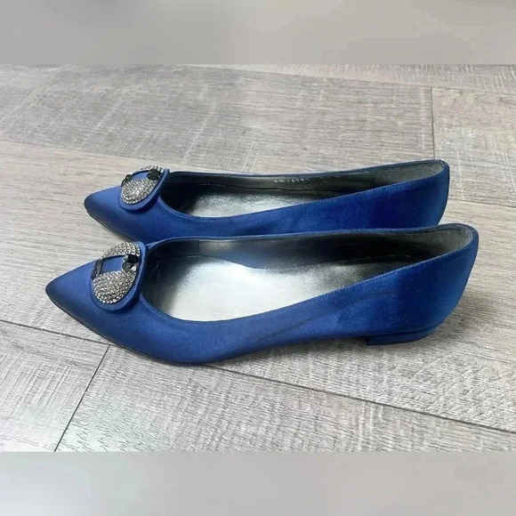Stuart Weitzman Jewel Midnight Satin Slip On Pointy Toe Flats Like New Size 8.5 - Picture 3 of 6